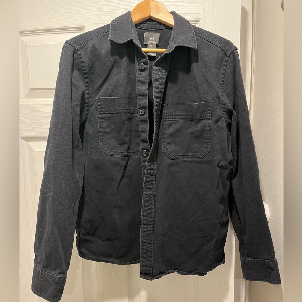 H&M Mens Coupe Standard Cotton Work shirt - Black